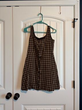 Plaid Button-Front Tank Dress - Brown & Black